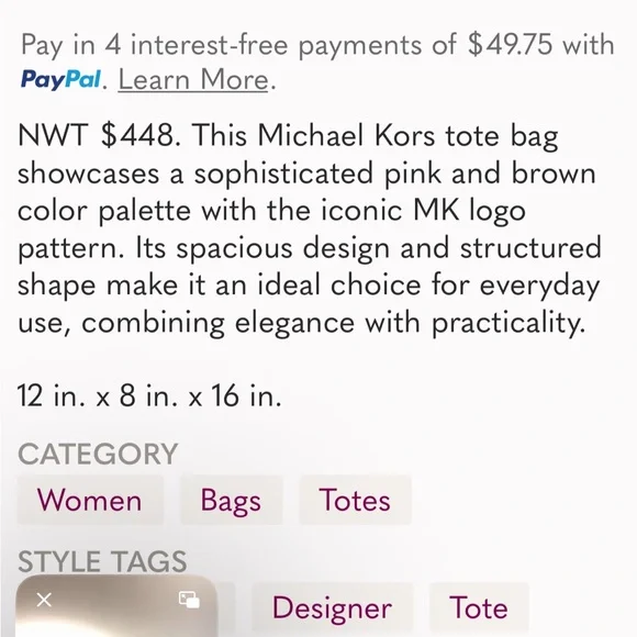 NWT Michael Kors Jet Set Tote Bag Pink Ox Blood Tote Bag